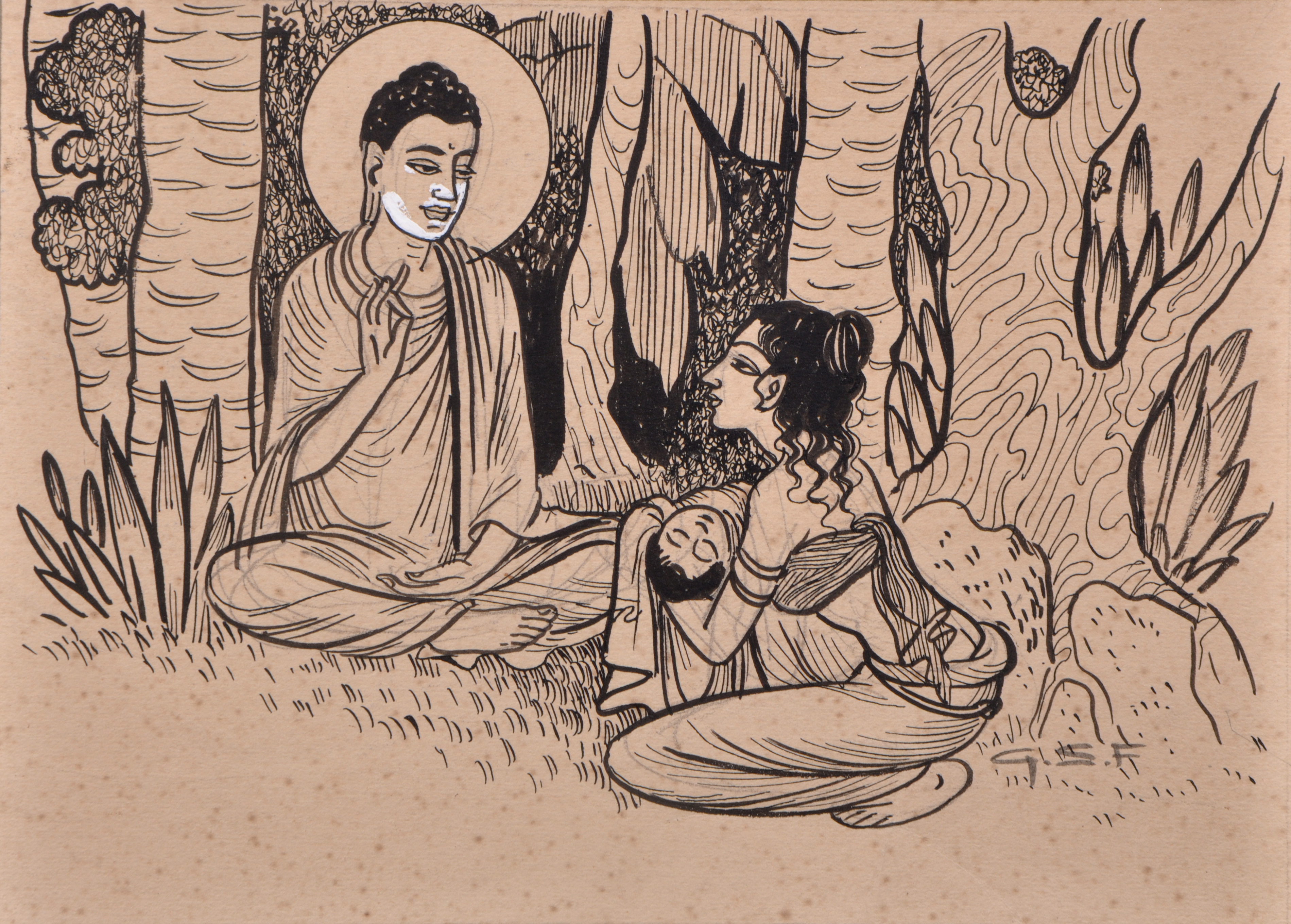 Lord Buddha Advising a Mother with a Dead Child